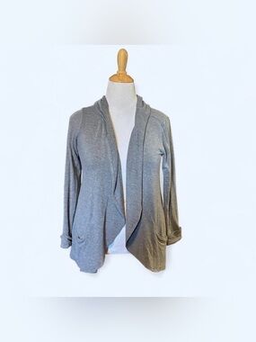 NTCO Nomadic Traders Hooded Open Cardigan Medium Gray Jersey Knit Draped Boho